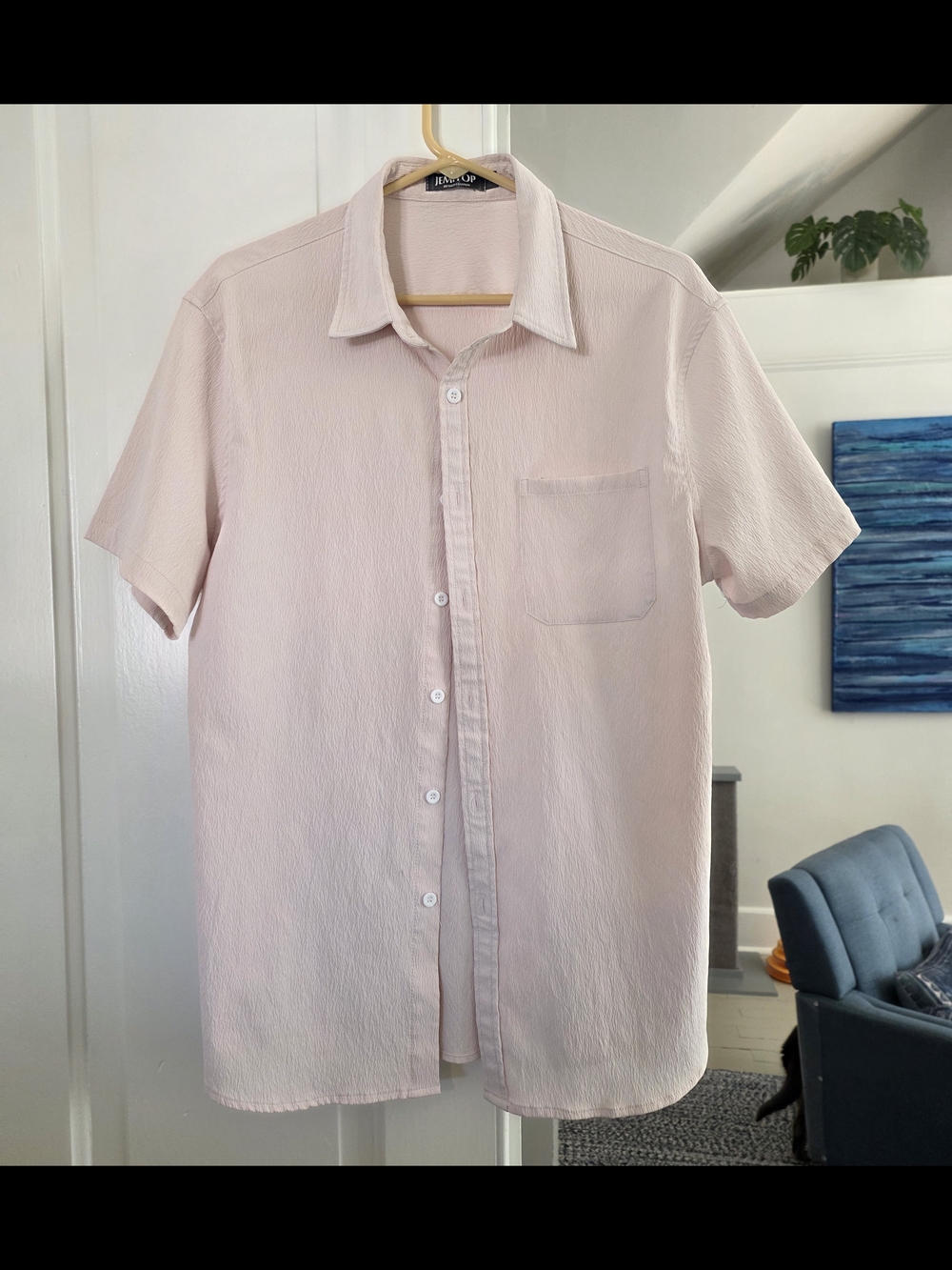 Classic Pale Pink Minamalist Men's Short-Sleeve Button-Up Shirt L